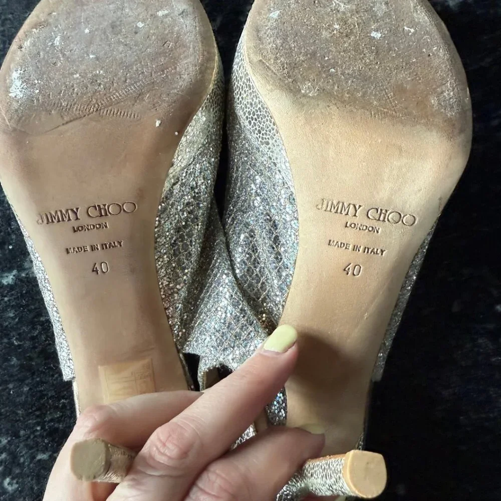 Jimmy Choo Nova Glitter Peep-Toe Slingback Heel womens Size 40 EU